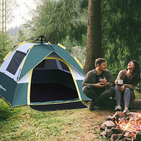 Tente camping pop up 3 personnes porte 3 fenêtres sac transport inclus fibre verre polyester PE