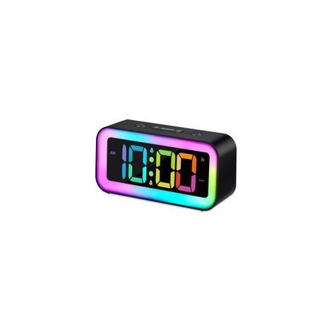 (Noir)Réveil Fort Pour les Chambres avec Veilleuse RVB, Les Adultes Lourds, Double Alarme, Variateur, Chargeur USB, Petite Horloge Numérique de Chevet avec Affichage LED pour les Adolescents (1/5)