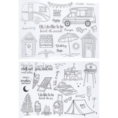 2Pcs Transparent Stamp TPR Seal Summer Trip Castle Car Tent for Card Making DIY Scrapbooking (1/5)