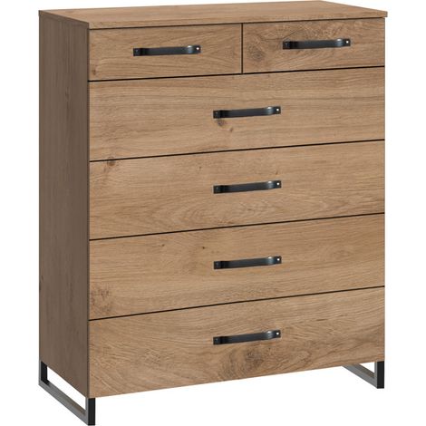 Commode à tiroirs Imitation chêne poutre rechampis raw steel - L81 x H102 x P41 cm -PEGANE-