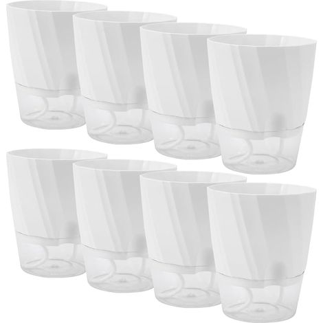 Self-Watering Indoor Plant Pot - Set of 8 15cm Flower Pots with Irrigation System for Balcony and Indoor Plants - White - with Transparent Water Reservoir (1/5)