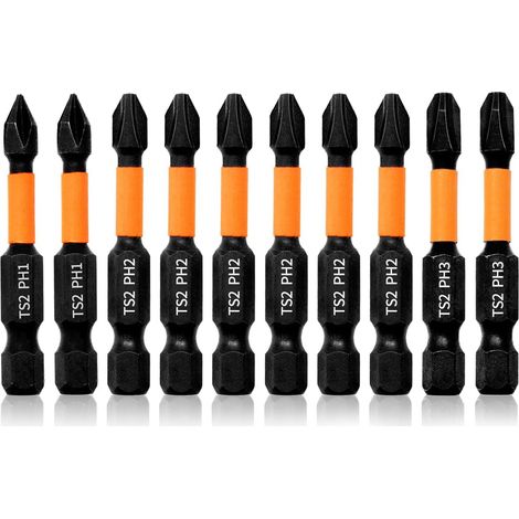 Jeu de 10 Embouts Visseuse Phillips Professionnel Aimanté Choc 50mm PH12 PH26 PH32 Tige Hexagonale 1/4"