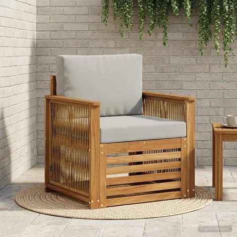 Canapé de Jardin Modulaire en Bois d'Acacia Massif avec Coussins Gris Clair Naturel - PANGIVO (1/5)