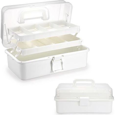 Boîte de rangement en plastique à 3 compartiments et coussinets ajustables (blanche) (1/5)