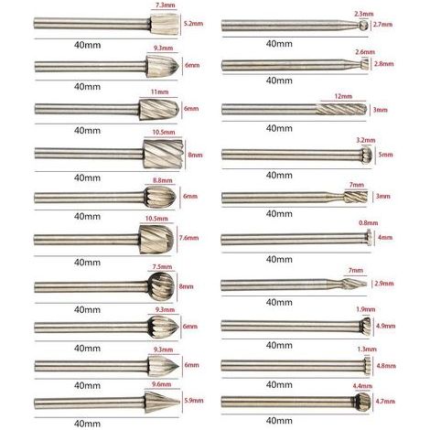20pc High Speed Steel Woodworking Rotary File Woodworking Milling Cutter Wood Carving Small High Speed Steel Rotary File(Silver) (1/4)