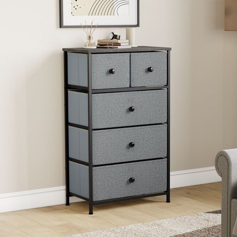 Chiffonnier Tissu Chorley 5 Tiroirs Compact Design H 93.2 x L 56 x P 29.8 cm, Gris-Noir (1/5)