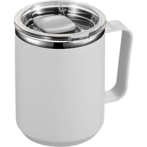 Mug isotherme portable et étanche, réutilisable, avec couvercle et poignée, idéal pour les voyages, les fêtes, le camping, la plage et le bureau.-White