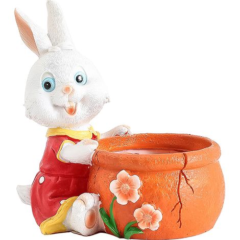 Maceta de resina con orificio de drenaje – diseño de conejo de dibujos animados, multicolor – 1 pieza – Material: resina – Dimensiones: 16,8 x 8 x 17,7 cm (1/5)