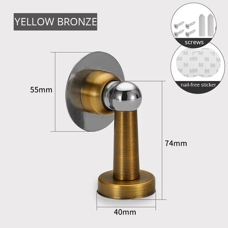 Butée de porte magnétique en acier inoxydable couleur laiton, résistante au vent et aux chocs.