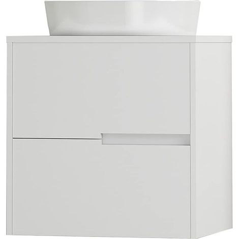 Meuble de Salle de Bain, 2 tiroirs, Meuble Suspendu au Mur, avec lavabo en céramique sur le comptoir, diverses Finitions et mesures, Meuble monté sans Miroir 60 cm Blanc (1/5)