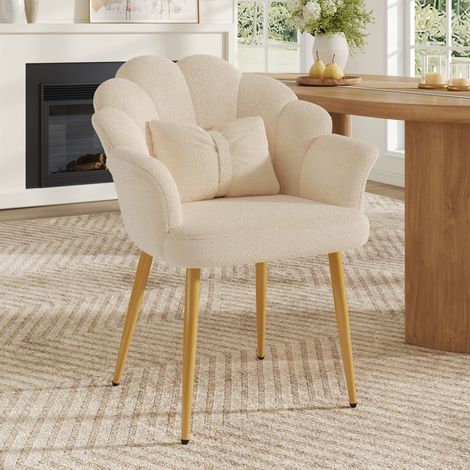 Poltrona 64x65,5x85 cm in tessuto teddy beige con cuscino, stabile per camera – MEUBLIV (1/5)