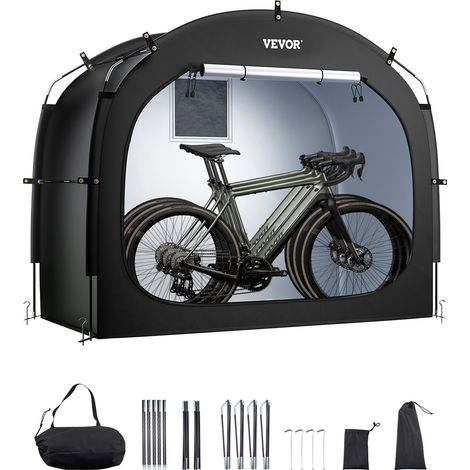 VEVOR Tienda de Campaña para Guardar Bicicletas, Tienda Impermeable 2030 x 1220 x 1690 mm para 3 o 4 Bicicletas con Ventana Ventilada, Fibra de Vidrio de Alta Resistencia y Cremalleras Dobles, Negro