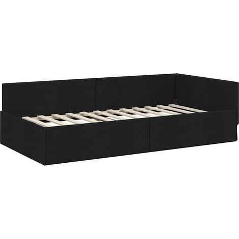 Lit simple,Lit adulte,Cadre de lit d'angle Noir 90 x 200 cm Tissu et bois reconstitué CFW6124185 (1/5)