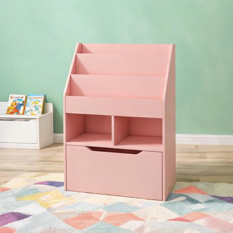 Bibliothèque enfant rose avec tiroir et rangement 60 x 29,9 x 90 (1/5)