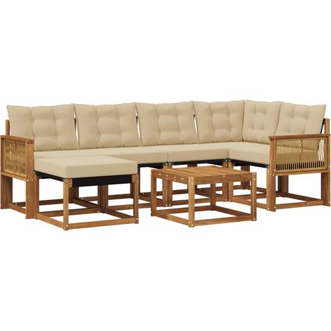 Outdoor Sofa Set with Cushion 7 pcs Natural and Beige vidaXL