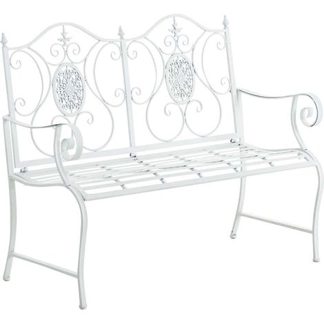 Banco de jardín balcón terraza estilo rústico ancho 116 cm en metal blanco 100002928 (1/5)