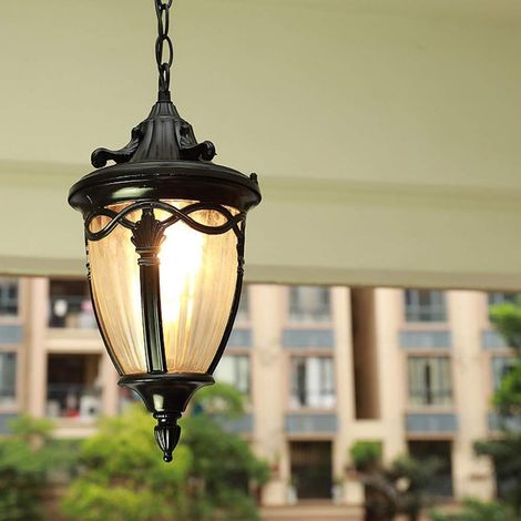 E27 Lampes Suspendues Lampe Pendentif Extérieure Noir Rétro IP44 Vintage Industriel Fer Plafonnier Éclairage Imperméable À La Pluie Pavillon Villa Loft Lustre Lumière Extérieure (A)