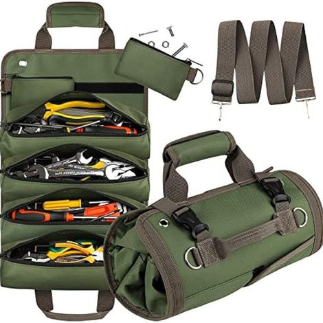 Sac à outils enroulable, sac à outils pour moto avec 6 poches zippées pour menuiserie domestique, électricien et voiture (1/5)