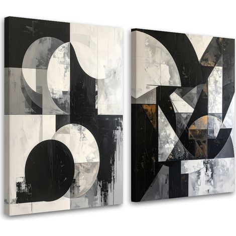 Set de tableaux sur toile  Abstraction géométrique noir et gris 2 x 20x30