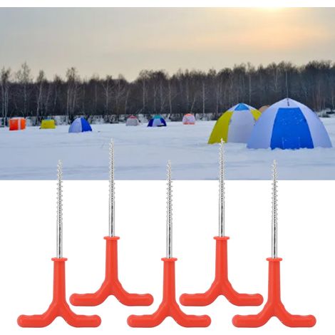 Ensemble de 5 pièces pour la pêche sur glace en extérieur et au jardin : piquets rouges, vis à glace, piquets de fixation pour tente de pêche d'hiver, petits forets à glace. (1/5)