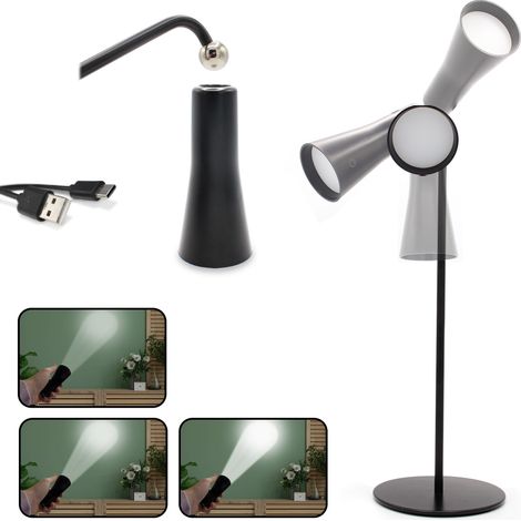 Lampe de Bureau FISHTEC Torche Batterie Rechargeable USB Tactile (1/5)