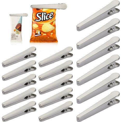Lot de 16 pinces de fermeture pour sacs alimentaires en acier inoxydable, 2 tailles de clips métalliques pour cuisine et maison (8 cm/11,5 cm) (1/5)