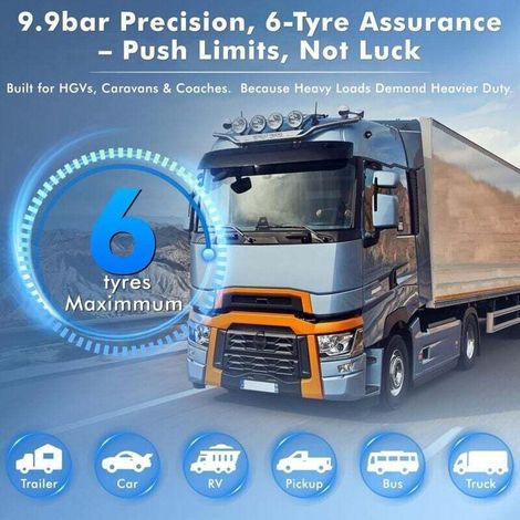 TPMS 6-Rad-Reifendruckkontrollsystem, max. 9,9 bar/144 PSI, Solar- und USB-Ladefunktion, für Lkw, Wohnwagen und Busse (1/3)