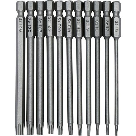 Lntyq 11Pcs Strumento Torx Bit sicurezza per cacciaviti 100mm punta magnetici cacciavite da 1/4 pollice esagonale gambo cacciavite T6-T40 per Riparare Macchinari e Attrezzature