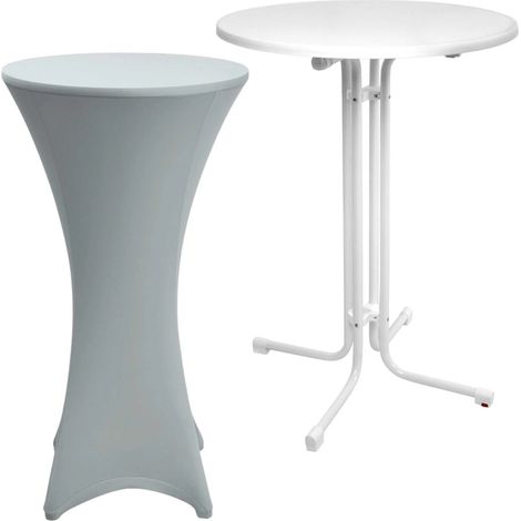 Outdoor Stehtisch Sylt, klappbar, Ø70cm, Silber, mit Husse