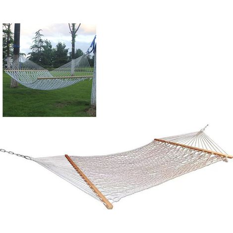 Hamac en maille respirante capacité de lb anti-basculement corde tissé à la main avec barre transversale 350 coton (1/5)