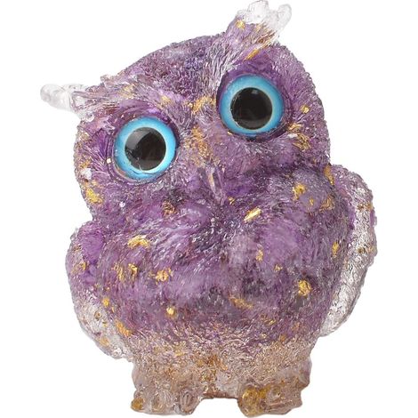 Jolie figurine de hibou en cristal, figurine de chouette violette, décoration d'intérieur pour cristaux, pierres en résine, statue d'animal pour la maison et le bureau (1/5)