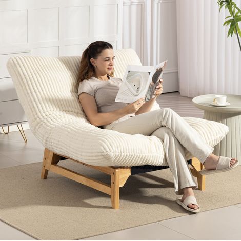 Sillon puff de interior en pana blanca, asiento lounge ergonomico con respaldo,100x120x76 cm (1/5)