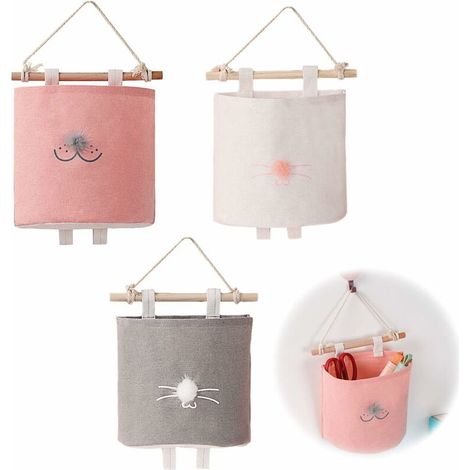 Sac de Rangement Suspendu en Tissu de Lin Rangement Mural pour Mur Tenture Murale Poches De Rangement Murales Poche Organisateur Poche pour Porte Chambre Salle de Bain Salon Penderie 3 Pièces,T-Audace (1/5)