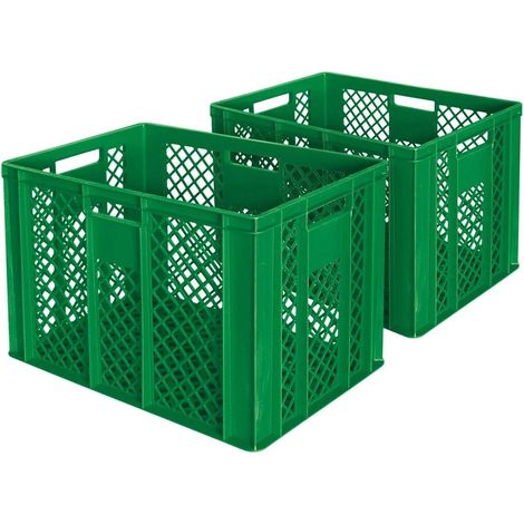 BRB 2x Eurobehälter/Bäckerkiste, LxBxH 600x400x410 mm, lebensmittelecht, Boden und Wände durchbrochen (grün)