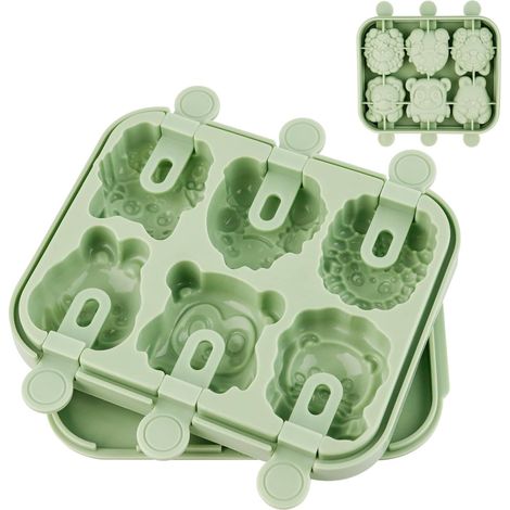 Moules à glace, en silicone, en forme d'animaux, moule à glace, sans BPA, avec bâtonnets pour yaourt, jus, smoothies (vert) (1/5)