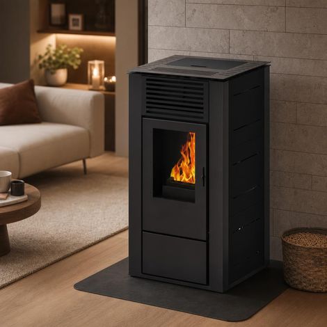 Estufa de pellets canalizable HERMOD 14 kW - MUSPEL de acero con sistema de distribución de calor a múltiples estancias + Wifi (1/5)