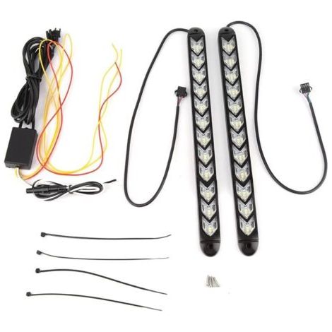 QORVA- 2pcs flexible étanche de voiture clignotante Flèche DRL White / Amber Strip Light Phitlight (12leds) (1/4)