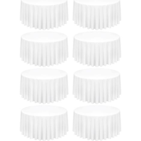8er Set Weiße Runde Tischdecken 300 cm, Polyester, Knitterfrei, Waschbar
