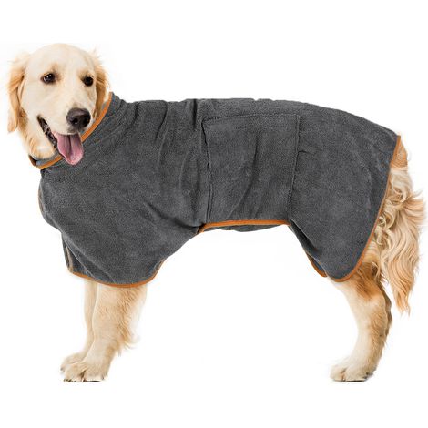 Peignoir de bain microfibre pour chien taille M avec sangle réglable et velcro serviette absorbante pour séchage rapide après bain