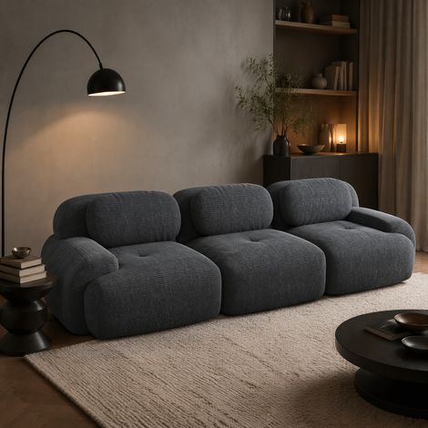 Canapé modulaire 3 places sans armature en tissu corduroy gris, sans montage, OKWISH (1/5)