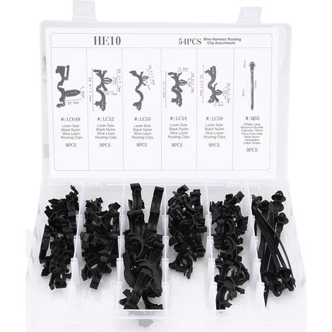 Kabelbinder-Set für Kfz-Fahrzeuge – 54-teilig, 6 Größen, schwarzer Kunststoff mit Aufbewahrungsbox (1/5)