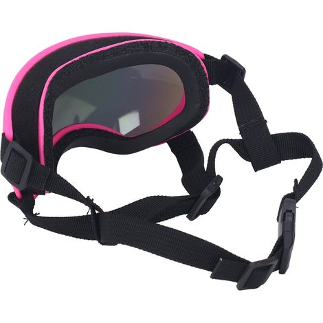 Hunde-Sonnenbrille, UV-Schutz, aus Polycarbonat, winddicht, komfortabel und atmungsaktiv, rosa Rahmen, rote Gläser. (1/5)