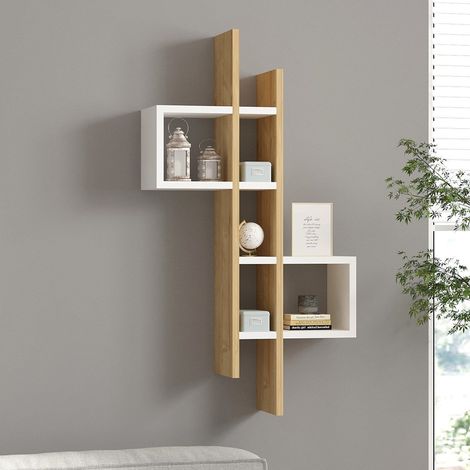 Mensola Cupello, 8 Ripiani, Colore Struttura Marrone, Sfumatura Colore Struttura Rovere, 54x20x108h cm Bianco (1/4)