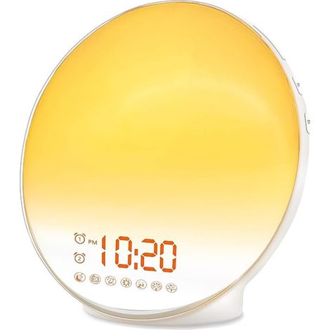 Zonsopgang Wekkers, Weklicht met Zonsopgang/Zonsondergang Simulatie Dubbele Wekkers Bedside Nachtlampje Snooze Functie FM-radio (1/5)