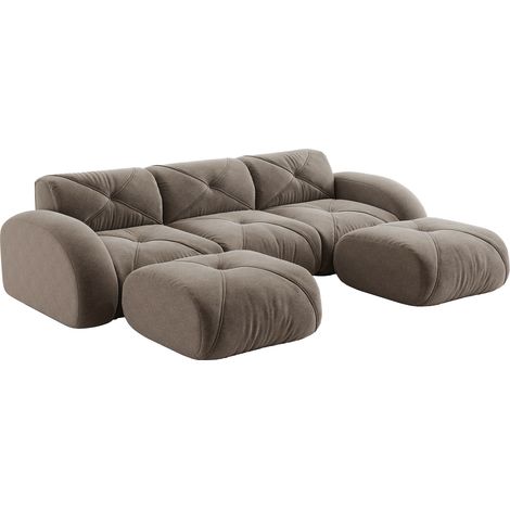 Modulares U-Sofa mit 3 Sitzen, taupe Chenille, 2 Hocker, ohne Montage (1/5)