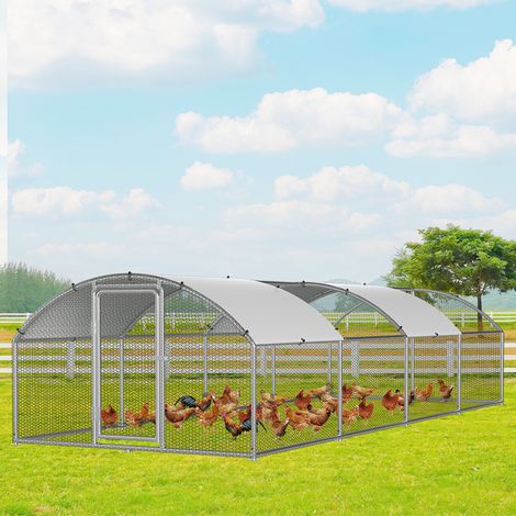 Jiubiaz Hühnerstall 3x8x2m Bogenaufsatz Hühnerhaus Kleintierstall Freilaufgehege Kleintiergehege Voliere Freigehege Hühnerkäfig Geflügelstall Verzinkter