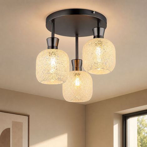 Deckenleuchte Deckenlampe Wohnzimmerlampe Metall schwarz-chrom matt Glas D 33 cm (1/5)