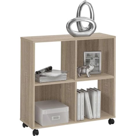 Etagère de Bureau, Bibliothèque sur roulettes, idéale pour Les dossiers A4, en chêne, 72 x 77 x 33 cm (LxHxP) (1/5)
