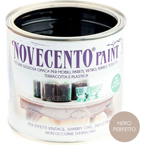 Pittura Gessosa Opaca Shabby Chic per Mobili Pareti Vetro Gesso Novecento Paint - Colore: Nero Perfetto - Formato: 500 ml (1/5)