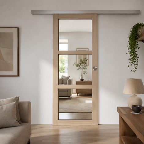 Porte Coulissante Bois Ayous Vitrage Transparent H204 X L83 + Rail Alu Et 2 Coquilles (1/5)